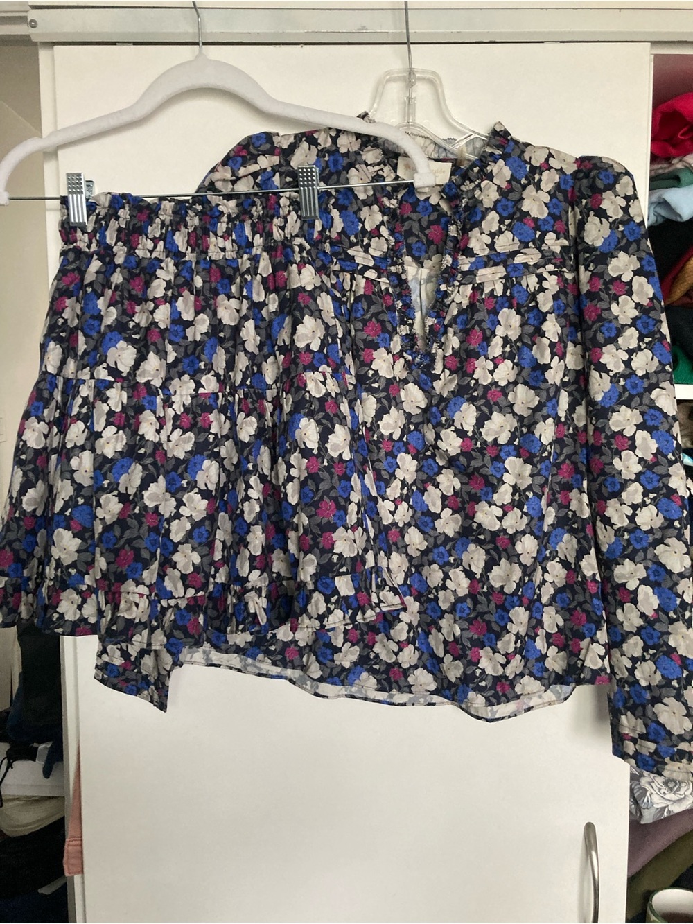 The Westside California - Floral Peasant Top Skirt Set - Blue/Purple/White XS
